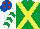 Silk - Emerald green, yellow cross belts, white and emerald green chevrons on sleeves, royal blue cap, red spots