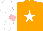 Silk - orange, white star, pink armbands on white sleeves, white cap