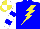 Silk - blue, yellow lightning bolt, blue bars on  white sleeves, yellow and white quartered cap