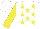 Silk - White, yellow stars, 'ten to win', yellow sleeves, white cap