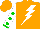 Silk - Orange, white lightning bolt, white sleeves, green spots and cuffs