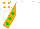 Silk - White, orange horses head, green dots on orange sleeves, orange dots on white cap