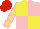 Silk - Yellow and pink quartered, pink sleeves, yellow diamonds, red cap