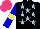 Silk - Black,light blue stars,blue sleeves,yellow armlets, hot pink cap