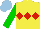 Silk - Yellow, red triple diamond, green sleeves, light blue cap