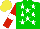 Silk - Green,white stars,red sleeves,white armlets, yellow cap