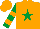 Silk - Orange, Emerald Green star, emerald green sleeves, orange hoops, orange cap