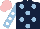 Silk - dark blue, light blue spots, white spots on light blue sleeves, pink cap