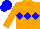 Silk - orange, blue triple diamond, blue cap