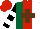 Silk - Dark green and white halved, red panel, brown cross, white  bars on black sleeves, red cap