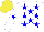 Silk - White , blue stars, white sleeves,blue star, yellow cap