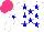 Silk - White , blue stars, white sleeves,blue star, hot pink cap