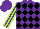 Silk - Purple and black diamonds, lime stripes on sleeves, purple cap