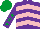 Silk - Purple, pink chevrons, purple sleeves, emerald green stars and cap