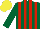 Silk - Dark green & red stripes, dark green sleeves, yellow cap