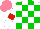 Silk - White, green check, white sleeves, red armlets, salmon cap