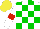 Silk - White, green check, white sleeves, red armlets, yellow cap