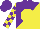 Silk - Purple and yellow diagonal halves, yellow spot, yellow checks on purple sleeves
