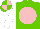 Silk - Light green, pink disc, white sleeves, light green, pink quartered cap