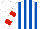 Silk - White, royal blue stripes, red hoops on sleeves