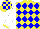 Silk - yellow, blue diamonds, white sleeves, yellow cuffs, yellow and blue checked cap