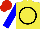 Silk - Yellow, black circle, blue sleeves, red cap