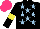 Silk - Black,light blue stars,sleeves,yellow armlets, hot pink cap