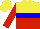 Silk - Yellow and red halved horizontally, blue hoop, red sleeves