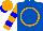 Silk - Royal Blue, orange circle, orange sleeves with blue hoops, orange cap, blue peak