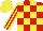 Silk - red and yellow checks, striped sleeves, yellow cap