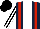 Silk - dark blue, red braces, white stripe, black and white striped sleeves, black cap