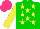 Silk - Green, yellow stars, yellow sleeves, hot pink cap