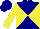 Silk - Navy blue and yellow diagonal quarters, 'gate 2 wire' on back, navy chevrons on yellow sleeves