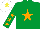 Silk - EMERALD GREEN, orange star, orange stars on sleeves, white cap, yellow star