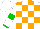 Silk - White, orange blocks, green band and cuffs on white sleeves