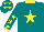 Silk - Teal, yellow star, yellow stars on sleeves, yellow stars on teal cap yellow collar and cuffs,