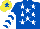 Silk - Royal blue, white stars, white chevrons on sleeves, yellow cap, royal blue star