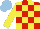 Silk - Red, yellow checks, sleeves, light blue cap