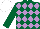 Silk - Dark green & mauve diamonds, dark green sleeves, white cap