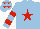 Silk - Light blue, red star, hooped sleeves and stars on cap