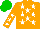 Silk - Orange, white stars, orange sleeves, white stars, green cap