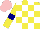 Silk - Yellow, white check, yellow sleeves, navy armlets, pink cap