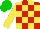 Silk - Red and yellow checked, yellow sleeves, green cap