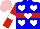 Silk - Blue, red hoop, white hearts, red sleeves, white armlets, pink cap