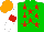 Silk - Green, red stars, white sleeves, red armlets, orange cap