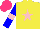 Silk - Yellow, pink star, blue sleeves, pink armlets, hot pink cap