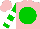 Silk - Pink, green disc, white bars on green sleeves