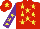 Silk - Red, yellow stars, purple sleeves, yellow stars, red cap, yellow star