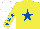 Silk - Yellow, royal blue star, royal blue stars on sleeves, white cap