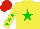 Silk - Yellow, green star, green stars on sleeves, red cap